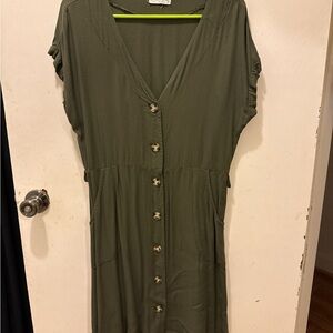 Olive Green Button-Down Dress